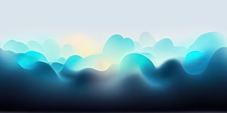 Seamless background soft wavy blue flow with colored glow insideの写真素材