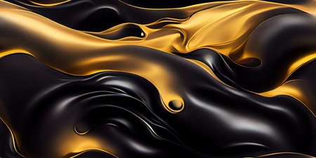 black liquid flowing with molten gold in a smooth texture.の写真素材