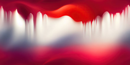 With a smooth texture and a blurring effect, a soothing liquid flow of red and white wavy forms is displayed.の写真素材