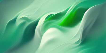 Soft green-white wavy liquid flow with a smooth texture and blurring effectの写真素材