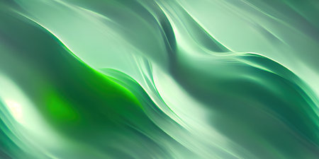 Soft green-white wavy liquid flow with a smooth texture and blurring effectの写真素材