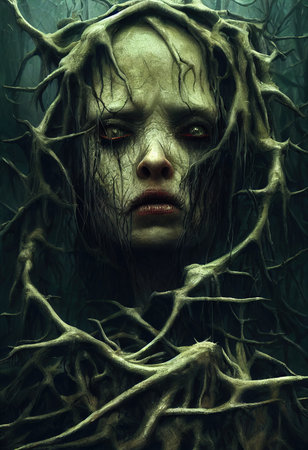 horrible swamp monster with overgrown roots, digital illustration