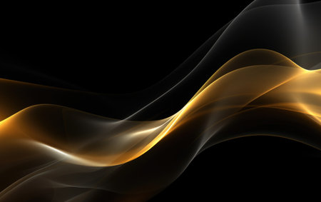 Black and Gold Wavy Fluid Background - Abstract Designの写真素材