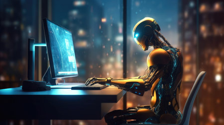 Chatbot Robot Assistant Using Computer for Business Conceptの写真素材