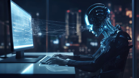 Chatbot Robot Assistant Using Computer for Artificial Intelligence Business Conceptの写真素材