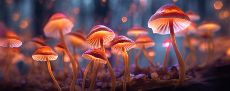 Neon Dreamlike Macro Photo of Psilocybin Magic Mushroomsの写真素材