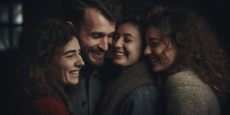 Polyamorous Love: Three People Smiling Togetherの素材