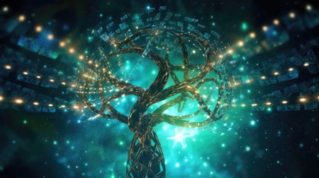 Eco-Friendly AI Tree of Life with Cosmic Symbolismの写真素材