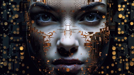 Cyborg Woman with Technological Elements on her Headの素材