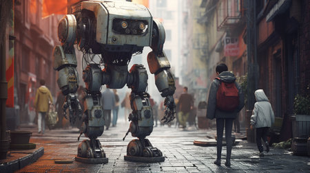 Cyborg Ethics: A Futuristic Robot in the Cityの素材