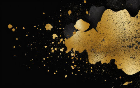 Bold Black and Gold Paint Splash Backgroundの写真素材