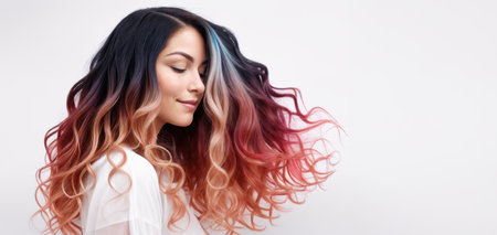 Happy Young Woman with Vibrant Colored Ombre Hairstyleの素材
