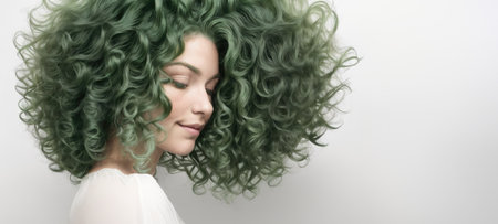 Happy Woman with Colored Ombre Curly Hairの素材