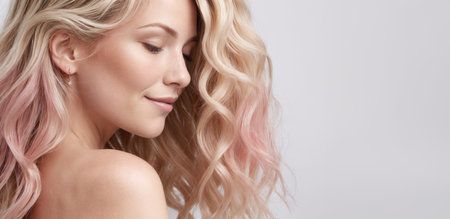 Happy Woman with Colored Ombre Hairstyleの素材