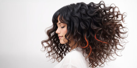 Happy Woman with Colored Ombre Hairstyle and Orange Highlightsの素材