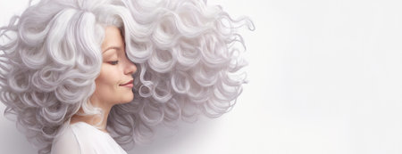 Happy Woman with Colored Ombre Hairstyle on White Backgroundの素材