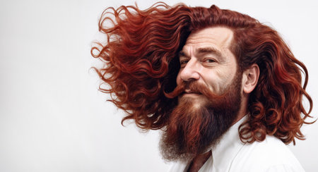 Happy Old Man with Ombre Hairstyle in Barbershopの素材