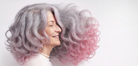 Happy Grandma with Gray and Pink Ombre Hairstyleの素材