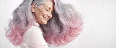 Happy Old Woman with Ombre Hairstyle - Joyful and Optimistic Senior Grandmaの素材