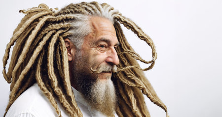 Old Man with Long Dreadlocks and White Shirtの素材