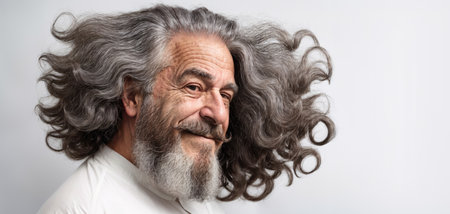 Happy Old Man with Ombre Hairstyle in Barbershopの素材