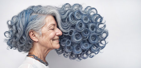 Happy Senior Woman with Ombre Hairstyleの素材