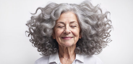 Happy Senior Woman with Ombre Hairstyle Smiling for the Cameraの素材