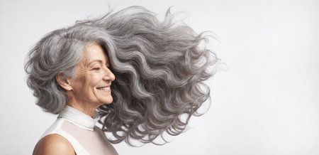Happy Grey-Haired Grandma with Ombre Hairstyleの素材