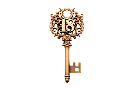An elegant number 18 key on a transparent background.の素材