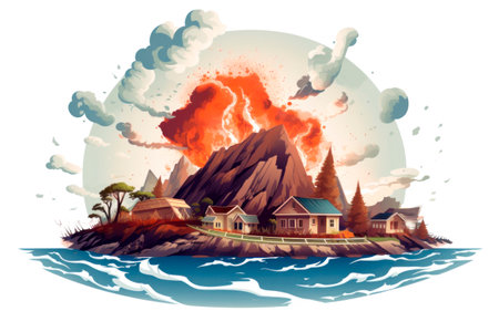 Vibrant illustration of a violent volcano eruption.の素材