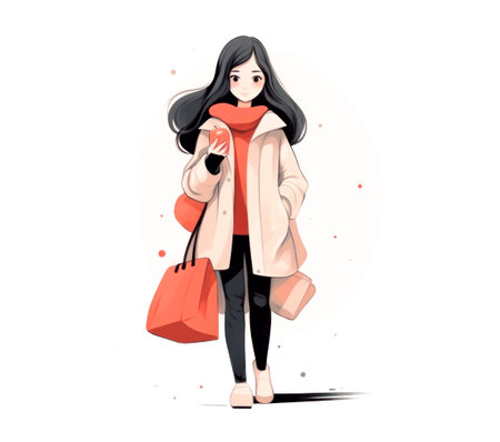 Illustration of a girl holding a bag.の素材