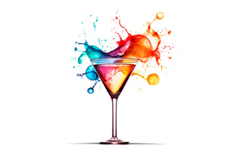 Colorful cocktail splashing from glass for happy hour.の素材