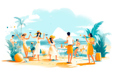 Group of people enjoying spring break at a beach.の素材