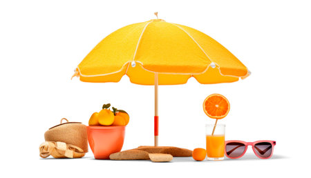 Colorful beach summer accessories on a transparent background.の素材