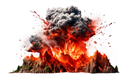 Dramatic volcanic eruption with lava and smoke isolated.の素材
