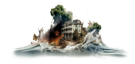 Illustration of a house submerged in floodwatersの素材