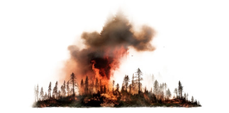 Intense forest fire depicting natural disaster scene.の素材