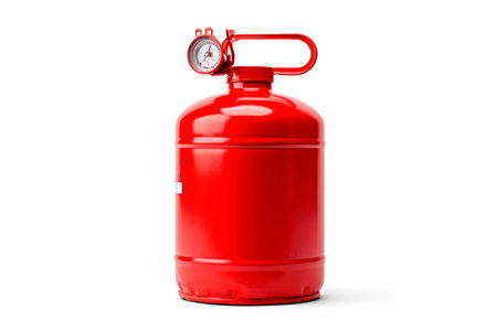 Red gas cylinder for natural gas storage isolated.の素材