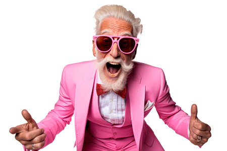 Stylish elder gentleman models with a vibrant smile.の素材
