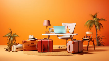 A vibrant office setup illustrating tourism management.の素材
