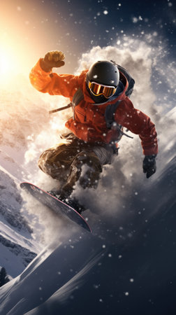 Snowboarder performs a dynamic jump at dusk.の素材