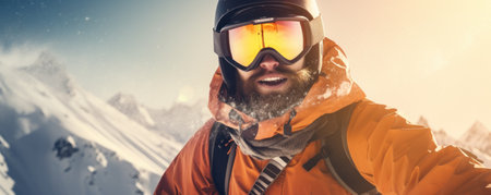 Skier in gear enjoying winter sport recreation.の素材