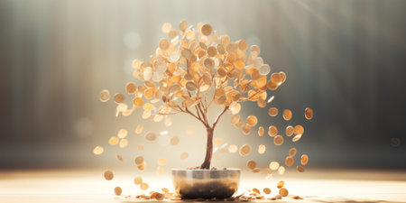 A radiant money tree with coins as leaves.の素材