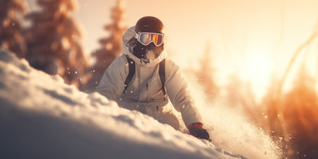 Skier in action during a beautiful sunset.の素材
