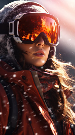 Snowboarding enthusiast preps for the run.の素材