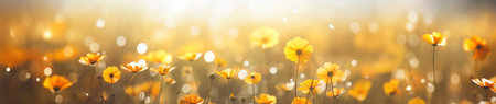 Warm sunlight filters over vibrant flowers.の素材