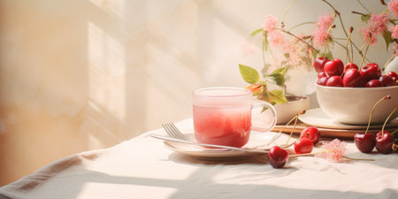 Cozy morning scene with family enjoying breakfast.の素材