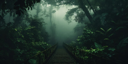 Abstract concept of a journey through a misty forest.の素材