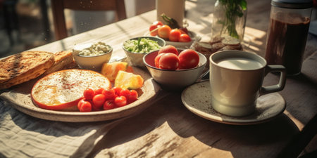 Cozy morning scene of a family sharing breakfast.の素材