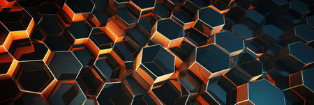 Hexagonal pattern representing concepts in material science.の素材